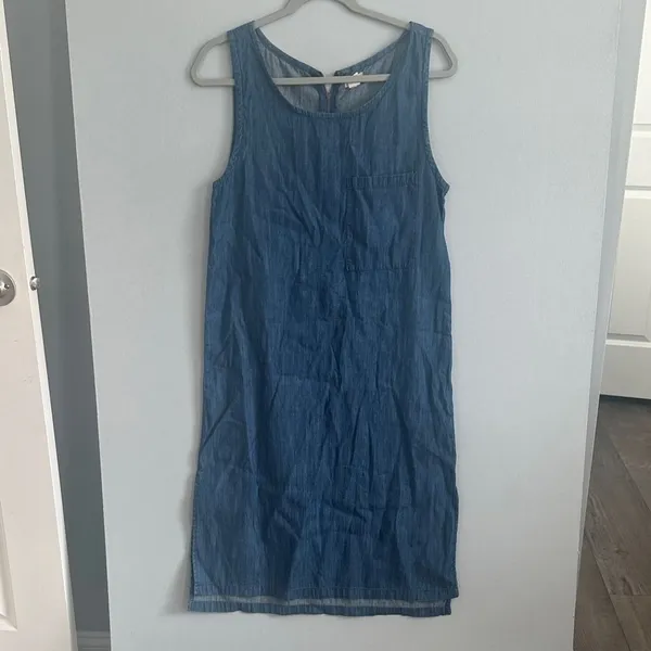 Forever 21 Womens Shift Dress Blue Chambray Denim Pocket Small - Image 2