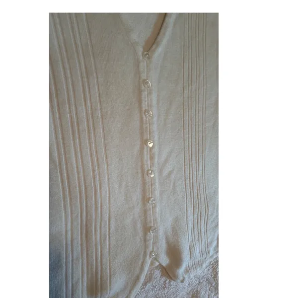 Specialty Collection Petite Cream White Pintuck Pleated Button Cardigan PM - Image 8