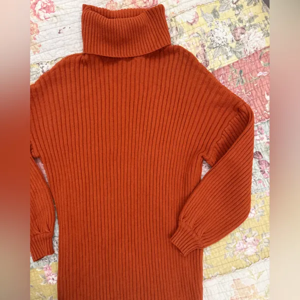 Women's Ribbed Orange Sweater dress - Image 2