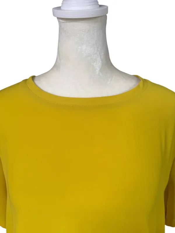 Loft women's short sleeve pullover blouse mustard yellow sheer size large - Image 5