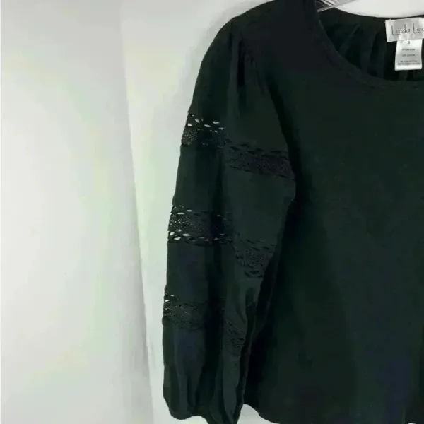 Linda Leal Women's Black Peasant Blouse‎ Long Sleeve Size S - Image 2
