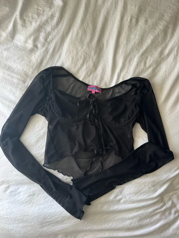 Edikted Mesh Long Sleeve Bra Top black  — Trendy going out top - Image 3