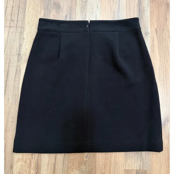 LOFT Black Pencil Skirt Size 4 Petite Gold Button Back Flap Detail - Image 3