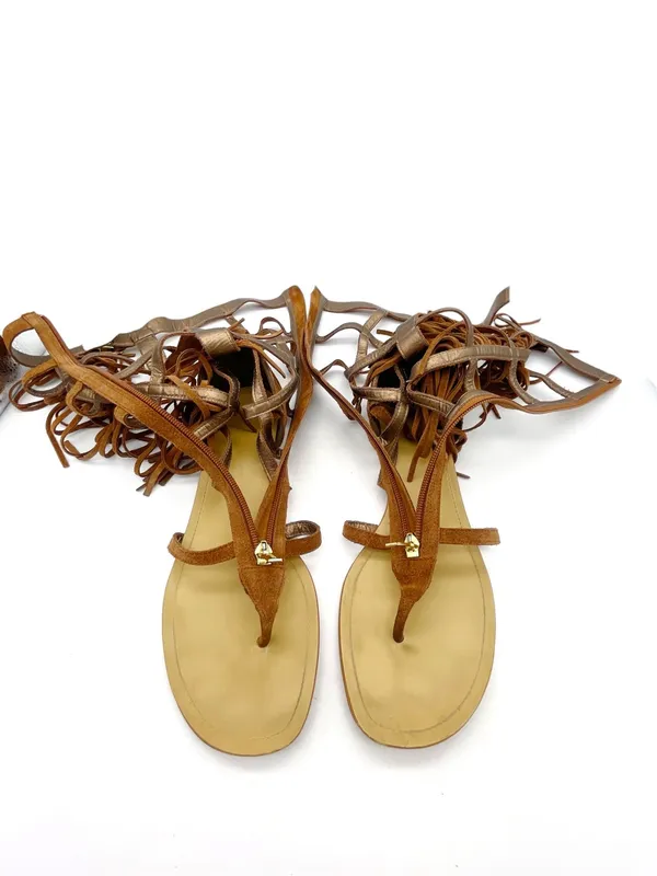 Colin Stuart Victoria’s Secret Sandals 9B Suede Fringe Tall Gladiator Festival - Image 7