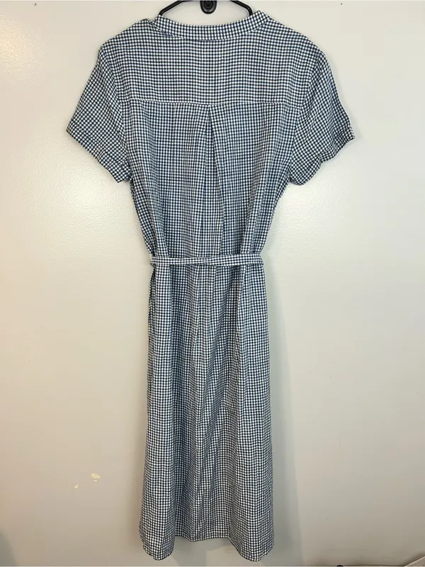 NWT Old Navy Blue/White Plaid Gingham Short Sleeve Tie Waist Shirt Dress Large - Image 8