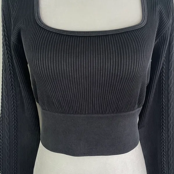 Aerie New Offline Seamless Square Neck Cable Long Sleeve Crop Top Size Large - Image 6