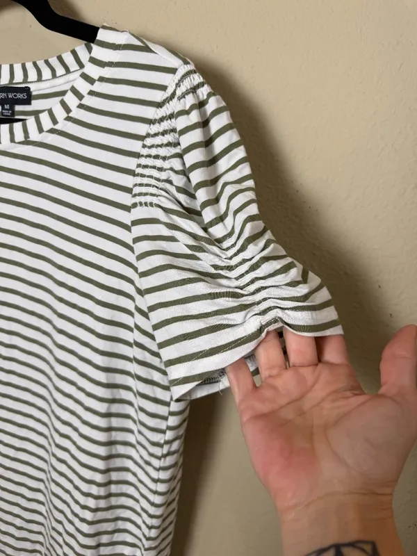 Modern Works Striped Puff Short Sleeve Top Shirt Blouse Size Medium - Image 3