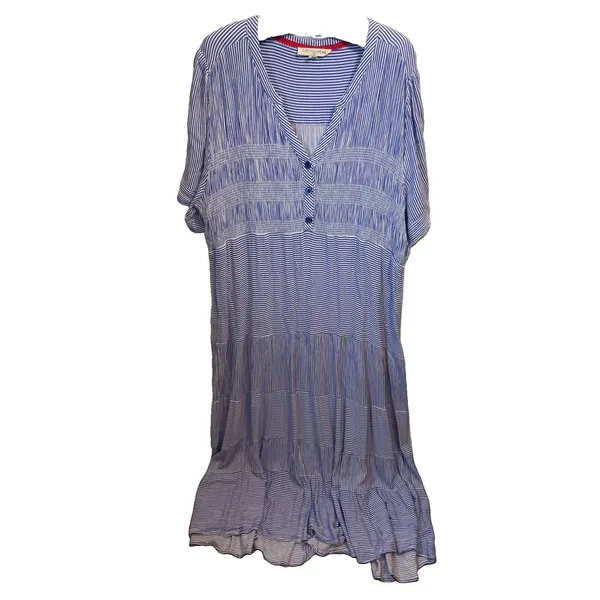 Cactus + Pearl XXL Blue White Striped Smocked Maxi Dress Rayon Boho Casual Coast - Image 11