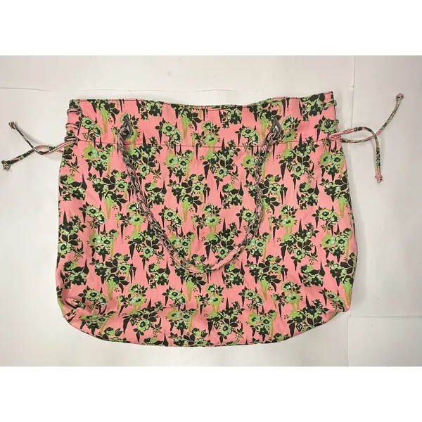 Volcom 2000s Pink Green Floral Large Tote Bag‎ Chain Handles Hobo Beach Casual - Image 10
