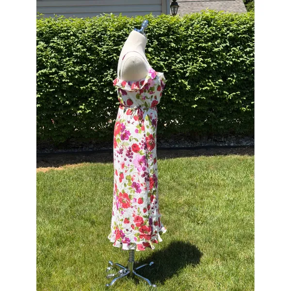 NEW Abercrombie Strawberry Floral‎ Ruffle Wrap Midi Autumn Wedding Guest Dress - Image 4