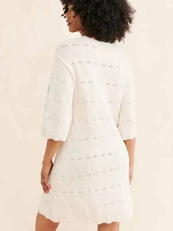 Free People Native Youth Wave Knit Crochet Cover-Up Ivory combo Sz S Coastal - Image 3