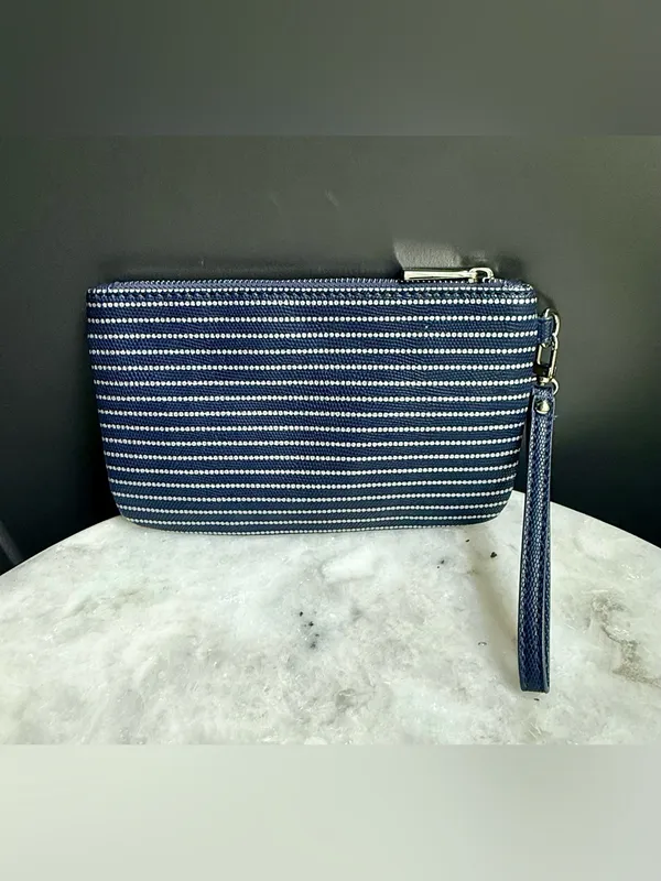 Express Navy and White Striped Wristlet Clutch - Image 2