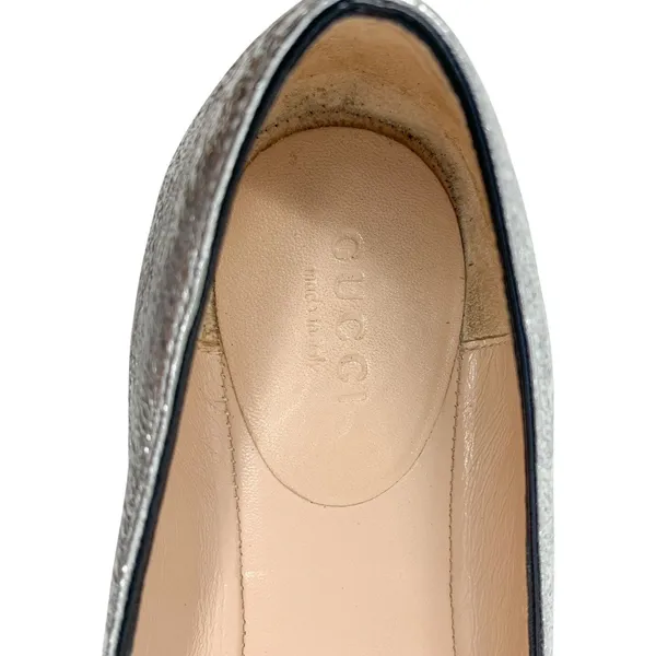 Gucci Silver Foiled Leather Marmont GG Logo Kiltie Fringe Flat Loafers EU 35 - Image 9