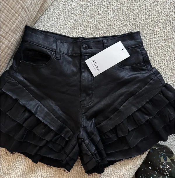 Akira Black shiny pleather shorts - Image 3