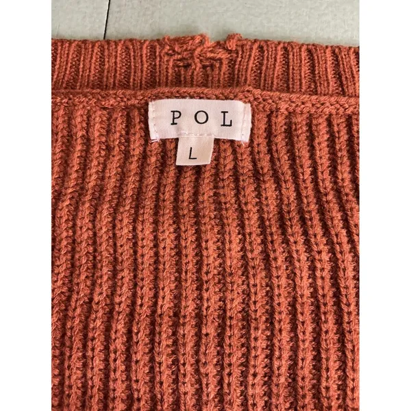 POL Striped V Neck Distressed Sweater‎ Size L Brown Blue White Red - Image 8