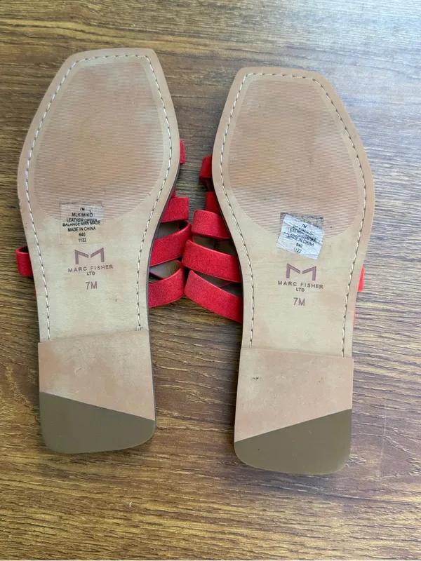 Marc Fisher LTD Red Suede Leather Slide Sandals Women’s Size 7M Flat - Image 4