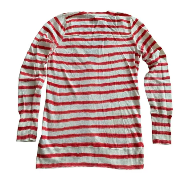 Lucky Brand Cardigan XS Red White Striped Button Front Pockets Nautical Core‎ - Image 3