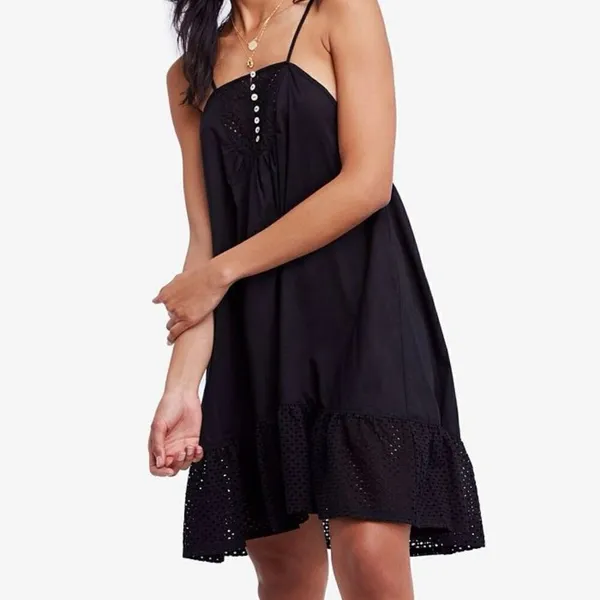 Free People Calico cotton trapeze eyelet top dress xs - Image 2