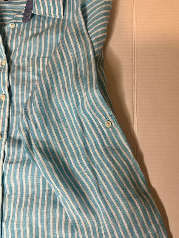 Talbots striped collared baby blue and white button up blouse, Small - Image 2