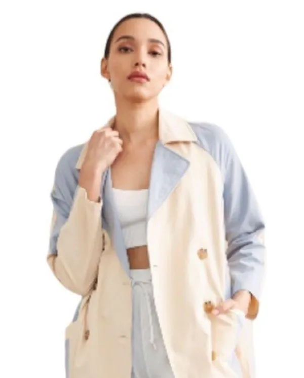 New Belted Trench Coat In Color Khaki / Blue - Image 7