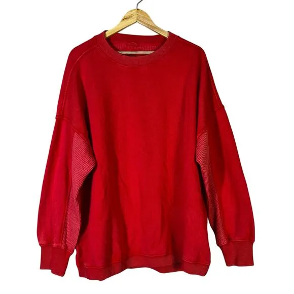 Aerie Getaway Sweatshirt Womens L Bright Red Oversized Cozy Cool Girl‎ Lounge - Image 2