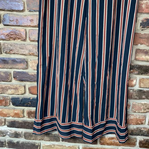 DO+BE Black Brown Striped Wide Leg Back Zip Pants Women's Size 12* - Image 4