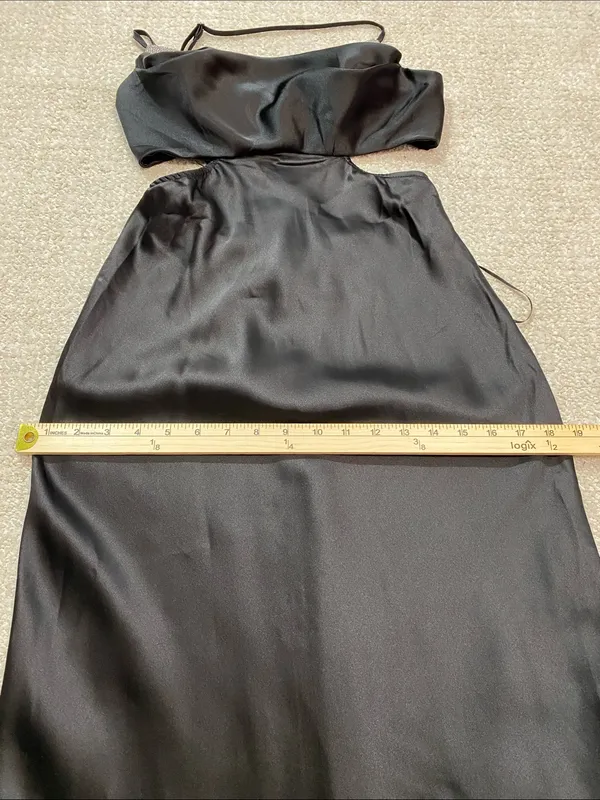 Hello Molly Black Satin Spaghetti-Strap Cutout Maxi Dress with Silver Trim SZ 4 - Image 14