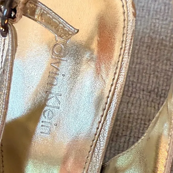 Calvin Klein Portia Gold Metallic Slingback Peep Toe Heels E8539‎ Size 7.5M - Image 9