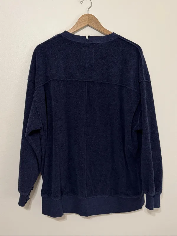 Aerie Crewneck Sweatshirt Size Small Oversized Navy Blue Terry Chill - Image 6