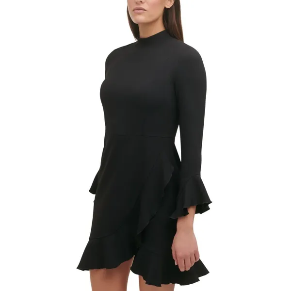 Tommy Hilfiger Womens Mock Neck Ruffled Long Sleeve Cocktail Midi Dress Black 12 - Image 12