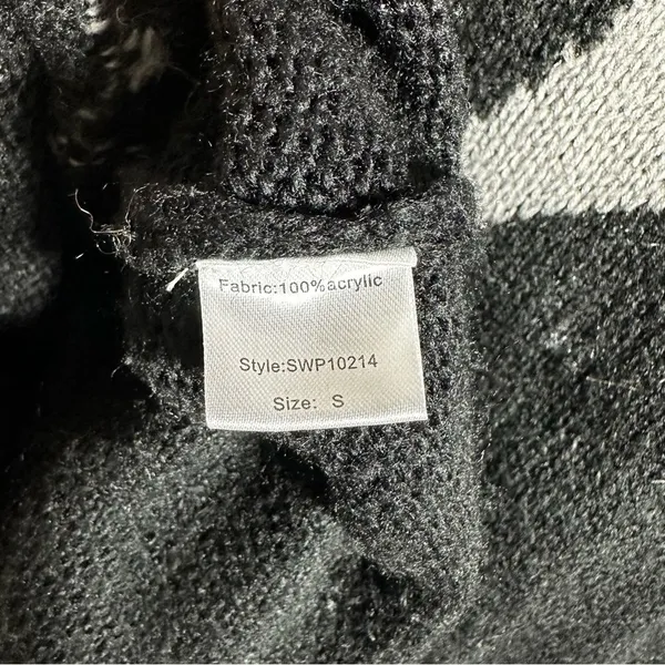 Neely Womens Sz S Sweater White Black Open Knit Oversized Stretchy￼ V Neck - Image 7