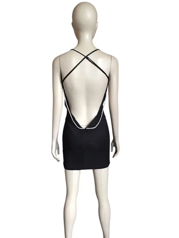 Lucy in the Sky Black and Silver Rhinestone Mini Dress - Image 4