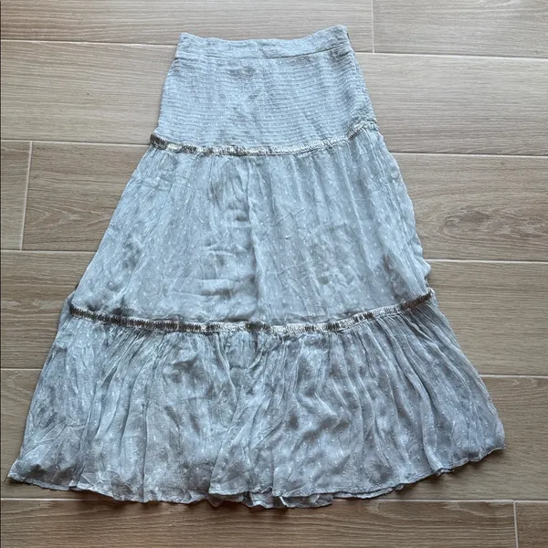 Free People Women's baby blue beaded Ella Ruched Tiered Peasant Maxi Skirt - Image 4