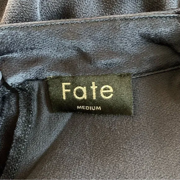 Fate Navy Blue Satin Tank M High Neck Pocket Detail Minimalist Sleek Workwear - Image 4