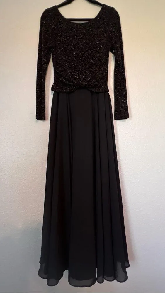 JESSICA McCLINTOCK VINTAGE DRESS BLACK SPARKLE FORMAL MAXI DRESS SIZE 10 #124 - Image 2