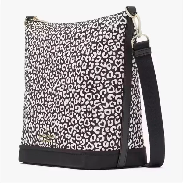 Kate Spade NWT‎ Animal Print Leopard Duffel Large Crossbody Black White - Image 7