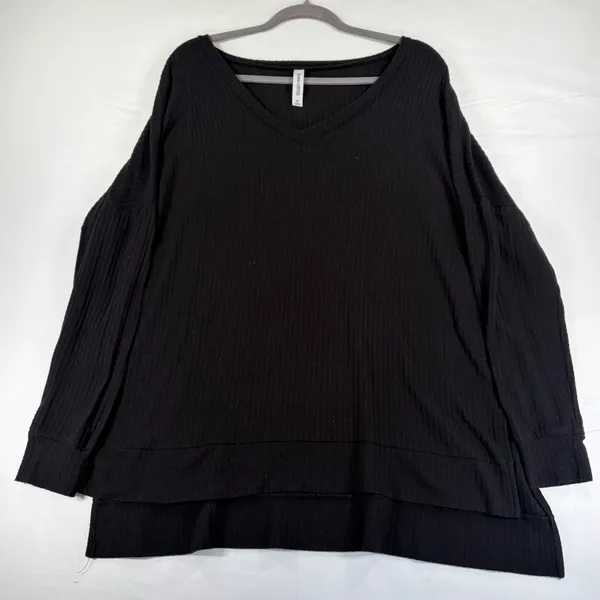 Zenana Outfitters Black Waffle Knit V-Neck High-Low Top XL Minimalist - Image 2
