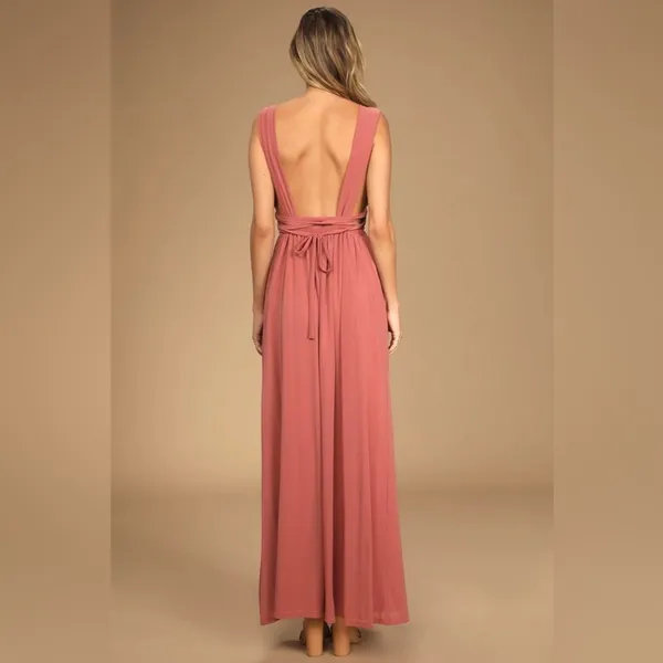 Lulu’s Mesmerized by Love Rusty Rose Mesh Lace-Up Maxi Dress NWT XS - Image 3