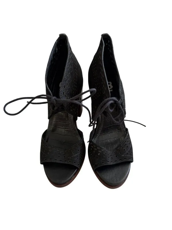 GIANNI BINI Black Laceup Peeptoe Heels Size 7 - Image 7