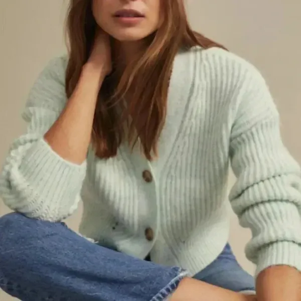Mango MNG Ribbed Knit Aqua Green Cardigan Sweater NWT Plus‎ 3XL - Image 8