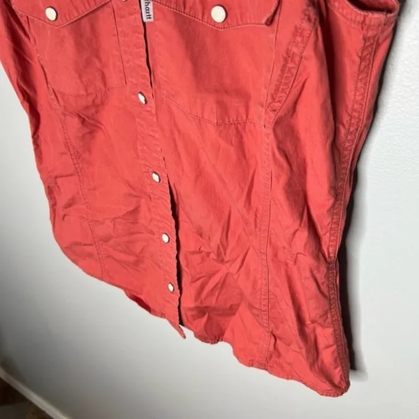 Carhartt Shirt Womens Red Poplin Snap Front Sleeveless Collared Blouse sz small - Image 5