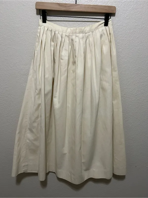 Ralph Lauren Cream 100% Cotton Button Front Pleated Midi Skirt Vintage Size 10 - Image 2