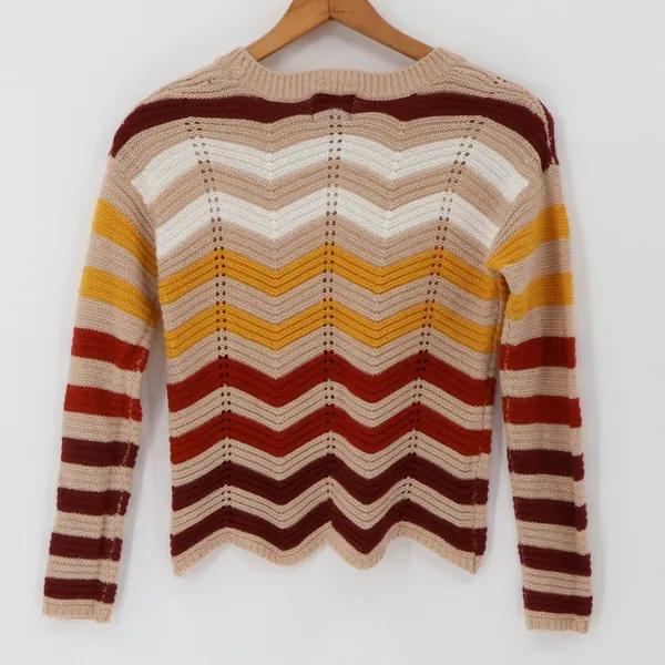 Chevron Stripe Loose Knit Sweater Womens Size M Beachy Coastal Transitional Fall - Image 2
