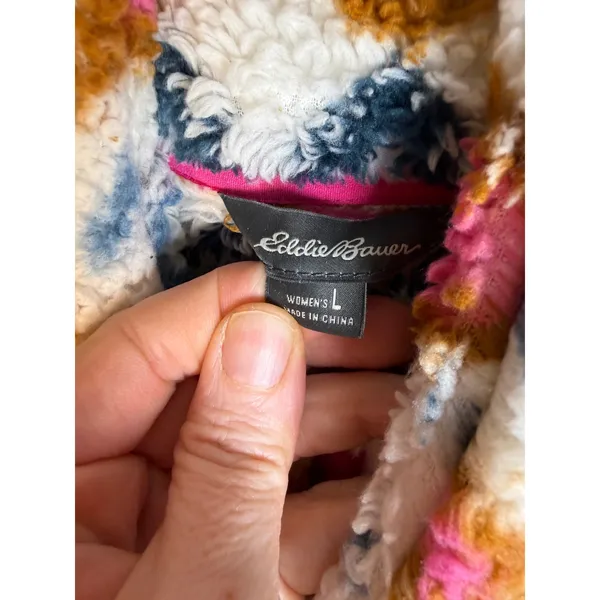 Eddie Bauer Aztec Print Fuzzy 1/4 Zip Fleece Pullover L Cozy Cabincore Southwest - Image 4
