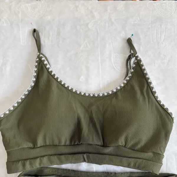 NEW Women's Olive Green Two Piece High Waist Bikini Swimsuit Size L #26045 - Image 3