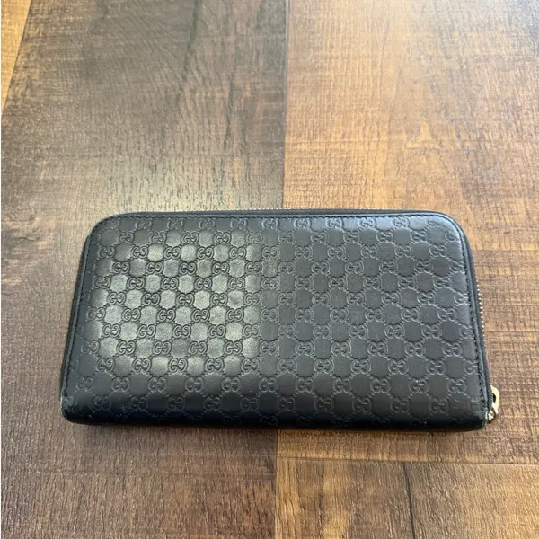 Gucci Guccissima Zip Around Wallet Black Leather GG Embossed Long Wallet - Image 11