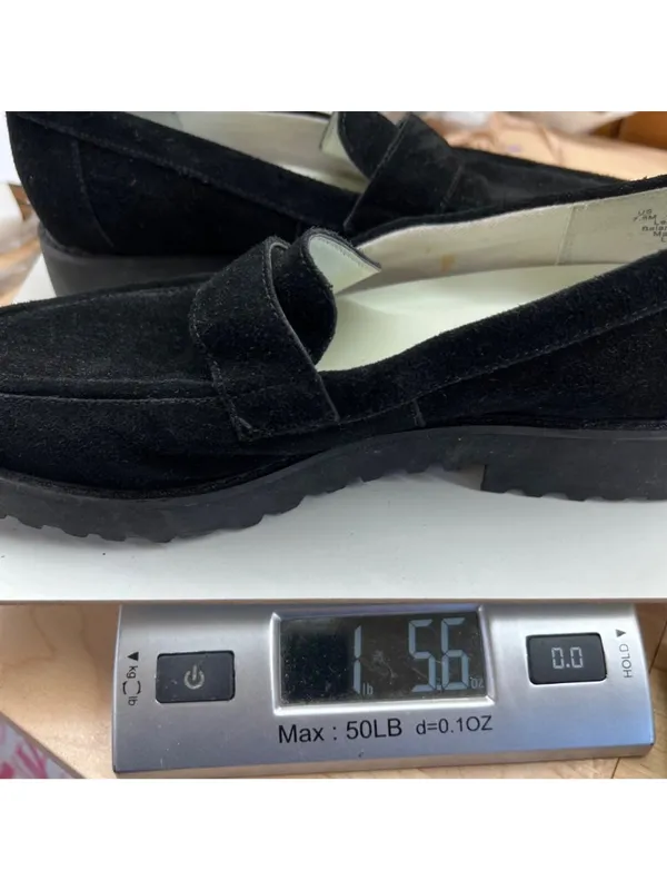Franco Sarto Carol Black Suede Leather Chunky Sole Loafers Size 7.5 - Image 10