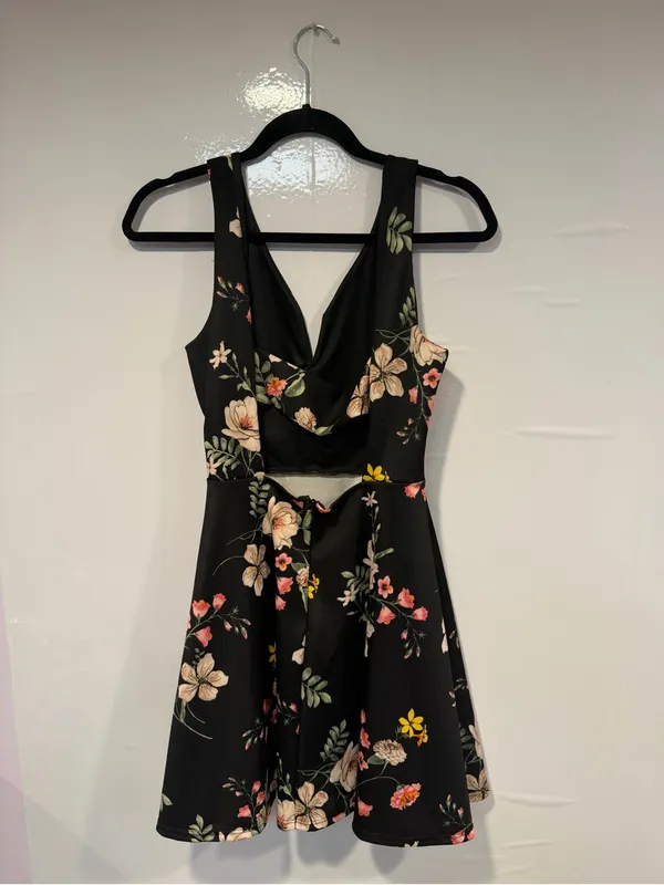 Altar’d‎ State Floral Fit-and-Flare Black Dress with Pink & Yellow Blooms - Image 3