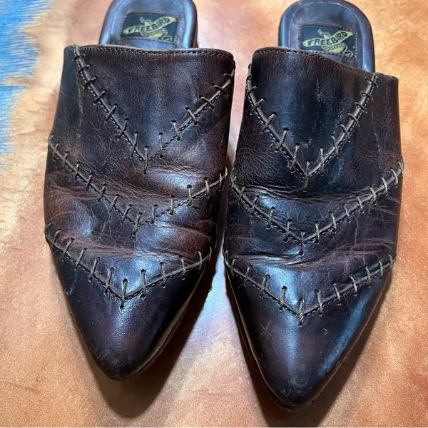 Freebird Nola Leather Mules slides size 7 brown stitched - Image 8