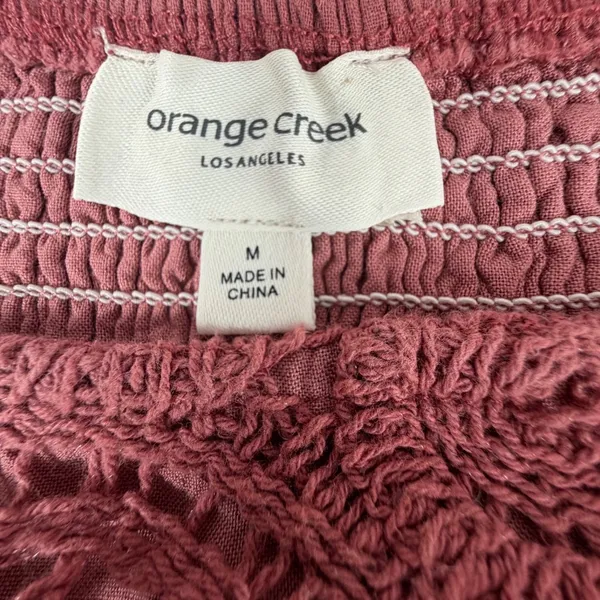 Orange Creek Rose Pink Crochet Lace Smocked Puff Sleeve Midi Dress M ID48374 - Image 3